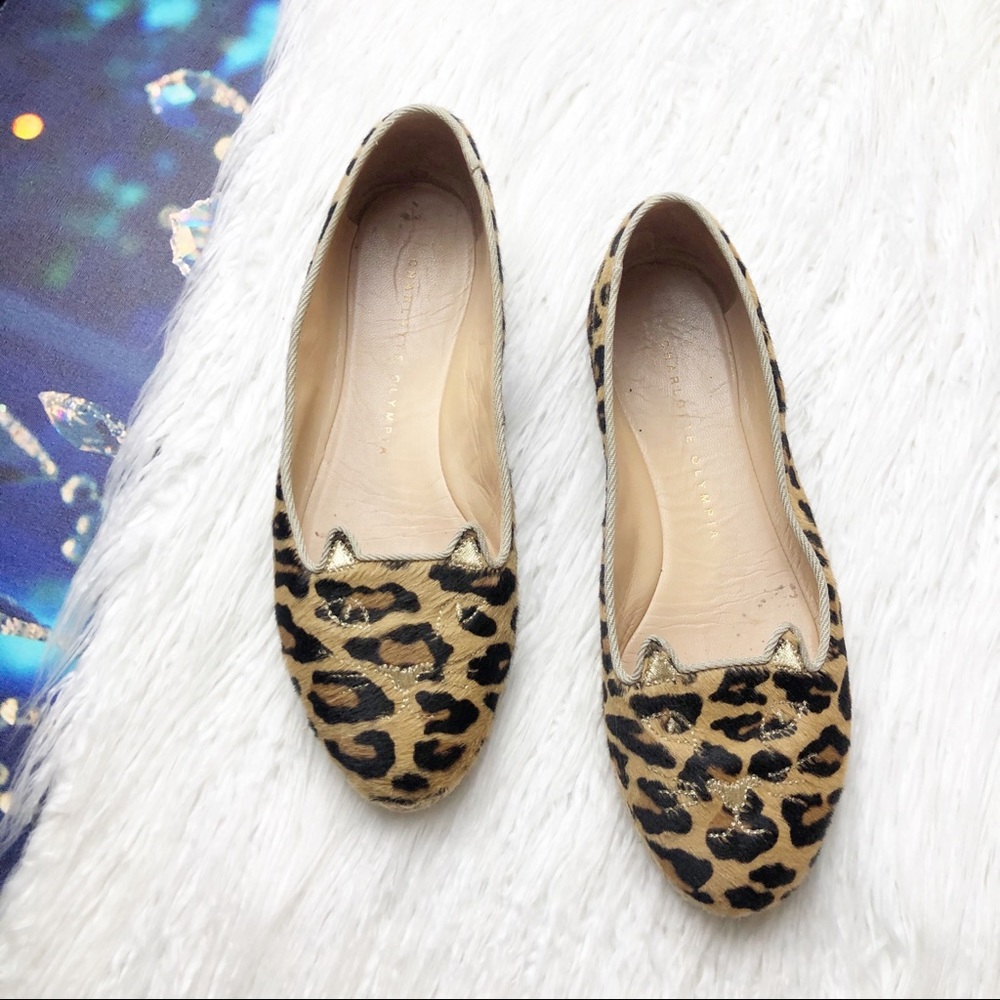 Charlotte Olympia calf hair leopard cat flats